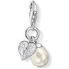 Thomas Sabo Charm Club Perle con Cuore con le Ali Pendente da Donna in Argento Sterling 925 0779-082-14, Winged Heart with Pearl Charm Rhinestone