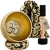 Avanda Set Campane Tibetane Om per Yoga, Meditazione e Relax - Campana Tibetana Dipinta a Mano Ø 10 cm, Doppio Battitore con Feltro e Pelle, Cuscino per Anelli, Borsa e Istruzioni