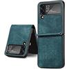 TingYR Cover per Samsung Galaxy Z Flip 4 Custodia, Combinazione PC e Pelle, Anticaduta Case Cover per Samsung Galaxy Z Flip 4.Verde