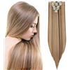 SEGO Extension Clip Capelli Lisci Sintetici 8 Ciocche Hair Extensions Posticci Donna 140g Full Head Lunghi 65cm - Sabbia Scura mix Biondo Scuro