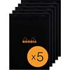 RHODIA 186009C - Bloc-Notes a punto METALLICO N° 18 Nero - A4 - a righe - 80 Fogli Staccabili - Carta Clairefontaine Bianca 80 g - Copertina in Carta Patinata - Pacco da 5 taccuini