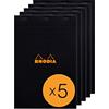 RHODIA 192009Cpack - Bloc-Notes a punto metallico N°19 Black - A4+ - Quadretti piccoli - 80 fogli staccabili - Carta Clairefontaine 80g/m² -copertina in carta trattata- Confezione da 5 blocchi