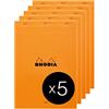 RHODIA 18600Cpack - Bloc-Notes a punto metallico N°18 Orange - A4 - a righe - 80 fogli staccabili - Carta Clairefontaine Bianca 80g/m² -copertina in carta trattata- Confezione da 5 blocchi