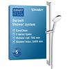 Duravit Universal Set doccia, Sistema doccia con 3 tipi di getto (Rain, Intense Rain, Soft Rain), Asta doccia (700 mm) con doccetta regolabile in altezza, con protezione antitorsione, Cromo/Bianco