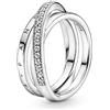 PANDORA Signature Anello con pavé incrociato a tripla fascia in argento Sterling con zirconi cubici trasparenti, 54