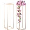 Nuptio Centrotavola Vaso Alto Oro - 2 Pezzi Vasi Fiori Alti 100cm Vaso Terra In Metallo Colonna Centrotavola Matrimonio Geometrico Stand Espositore Rettangolare per Matrimoni Decorazioni Feste