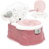 Twinly Foxy Vasino Bambino per Apprendimento Propretà 3-in-1 | Water Bambini con Riduttore WC, Porta Rotolo e Sciacquone Meccanico | Ergonomico, Antiscivolo e Facile da Pulire (Rosa)
