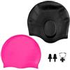 QEEQPF Cuffia da nuoto unisex in silicone per uomini e donne, capelli lunghi, ragazzi e ragazze, impermeabili, set di 2 con tasche per le orecchie, con 1 clip da naso per tappi per le orecchie.