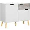 HOMCOM Mobile da Salotto con 2 Armadietti a 2 Ante e Cassetto, Credenza Moderna in Truciolato e Legno di Pino, 98x39x81.5 cm, Grigio e Bianco