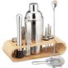 Relaxdays Set da Cocktail, 11 Accessori per Barman, Kit con Supporto, Shaker, Misurino, Pinza Ghiaccio, Argento Naturale