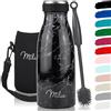 Milu - Thermos in acciaio inox da 350/500/750/1000ml/1,5L borraccia termica, a prova di perdite, a doppia parete, adatta per bevande gassate, con spazzola per la pulizia (Granito, 350ml)