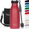 Milu - Thermo in acciaio inox da 350/500/750/1000ml/1,5L borraccia termica, a prova di perdite, a doppia parete, adatta per bevande gassate, con spazzola per la pulizia (Rosso, 350ml)