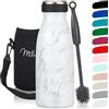 Milu - Thermo in acciaio inox da 350/500/750/1000ml/1,5L borraccia termica, a prova di perdite, a doppia parete, adatta per bevande gassate, con spazzola per la pulizia (Marmo, 350 ml