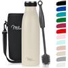 Milu - Thermo in acciaio inox da 350/500/750/1000ml/1,5L borraccia termica, a prova di perdite, a doppia parete, adatta per bevande gassate, con spazzola per la pulizia (Crema di buro, 500ml)