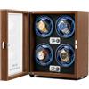 Mxmoonant carica orologi automatici per 4 orologi In legno e pelle 5 modalità di rotazione con motore silenzioso Alimentazione USB con illuminazione LED degli porta orologi automatici