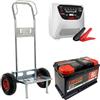 T.O. Set completo: carrello porta batteria Geotech + batteria 80 ah + caricabatteria Telwin Touring 18