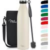Milu - Thermo in acciaio inox da 350/500/750/1000ml/1,5L borraccia termica, a prova di perdite, a doppia parete, adatta per bevande gassate, con spazzola per la pulizia (Crema di buro, 750ml)