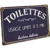 Hioni - Targhetta/cartello in metallo con scritta in francese limite d'uso della toilette a 5 min, decorazione vintage con slogan per bar, caffè, pub