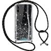 Vauki Cover con Cordino per Xiaomi Redmi 9A / Redmi 9AT, Custodia Glitterate con Collana, Cover con Laccio PC Rigida PC Glitter Case Antiurto con Corda Regolabile Tracolla per Xiaomi Redmi 9A, Nero