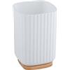 Wenko Bicchiere Porta Spazzolini Rotello, Bicchiere per Spazzolini in Plastica e Fondo di Bambù, per Riporre Accessori Dell'Igiene Orale con Pratico Design Rigato, Ø 8,6 X 11,1 Cm, Bianco/Naturale