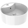 ERCOS Lavabo D'Appoggio In Ceramica Tondo , Lavabo Bagno Colore Bianco Lucido Con Troppopieno Integrato, Dimensioni Diametro 406 MM