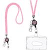 Vicloon Collana con Cordino in Cristallo con PortaBadge, Retrattile e Portachiavi, Carte ID Cinturino a Cordino Strass Bling Portabadge Trasparenti e Cinghia da Collo per Badge
