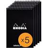 RHODIA 165039Cpack - Bloc-Notes a Spirale (Rilegatura integrale) NERO - A5 - Puntinato DOT - 80 fogli staccabili - Carta Clairefontaine 80g/m² -copertina in carta trattata- Confezione da 5 blocchi