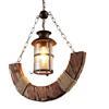 damastoreitalia Lampadario a sospensione in legno e corda di canapa con lanterna stile country rustico