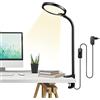 Licchily lampada LED da scrivania con pinza, lampada in lega di zinco collo flessibile in silicone, lampada con braccio regolabile protegge la vista, 580LM/3000K/6W/100-240V-LED, lunghezza: 35cm
