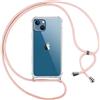 Pnakqil Cover per iPhone 14/iPhone 13 con Cordino, Trasparente Custodia con Laccio Tracolla Cellulare Girocollo Collana Protettiva per iPhone 13 6.1, Rosa