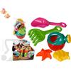 Boooh.it SET GIOCATTOLI PLASTICA SPIAGGIA CON ANNAFFIATOIO, PALETTA E RASTRELLO, 2 FORMINE