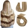 Hotlulana Extension Capelli Veri Biadesivo Balayage Castano Chiaro Con Biondo Dorato (#10/10/22) 22 Pollici 20pcs 55cm 50g Invisible Biadesive