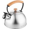 FLORINA Bollitore Acqua (2,3 l) I Bollitore da Fornello NATURA I Con Manico in Legno I Fischio Automatico I Per Fornelli a Induzione, Gas, Elettrici I Colore: Argento