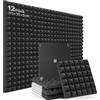 Soundsbay Pannelli Fonoassorbenti Piramidali 12 Pezzi Nero 60 Biadesivo | Riducono il rumore interno per Podcasting, Studi di Registrazione, Uffici, Pannello fonoassorbente, 30x30x5cm