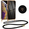 Vauki Cover con Cordino per iPhone XS Max, Carina Motivo Cuore Custodia con Collana, Antiurto Ultra silicone TPU Morbida e Sottile Catena per Cellulare Case per iPhone XS Max 6.5, Nero