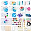 JOYBOY Stampi per Resina Epossidica,140pcs in Silicone Contiene Set di Strumenti per Il Fai da Te, DIY Colata per Resina include Sfera Cubo Piramide