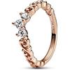PANDORA Anello Moments Regal con tiara placcato in oro rosa 14 carati con zirconi cubici trasparenti, 60