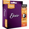 ELIXIR PHOSPHOR BRONZE NANOWEB 16544 PACK 3 SET CORDE PER ACUSTICA 011-052