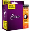 ELIXIR PHOSPHOR BRONZE NANOWEB 16545 PACK 3 SET CORDE PER ACUSTICA 012-053