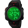 VenSten Orologio digitale sportivo da uomo, impermeabile, elettronico, militare, grande, analogico, durevole, Rosso, Cinturino