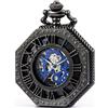 SEWOR ottagonale Old school Style Hollow numeri romani vento meccanico della mano orologio da tasca (nero)