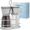 Vinenco Macina Pepe Sale e Spezie Professionale + Macinatrice di Ceramica qualità, Regolabile Grosso Fino | Set (2 Pezzi) Macinino Manuale - Macinapepe + Macinasale in Inox + Vetro, Saliera Pepiera Acciaio.