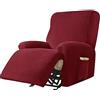 Highdi Copripoltrona Relax Reclinabile Completo 4-Pezzo Fodera per Poltrona Elasticizzato 1 Posto con Tasche, Coprisedile Poltrona Velluto Lavabile Antiscivolo Copripoltrona (rosso bordeaux)
