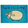 Relaxdays Zerbino in Fibra di Cocco, Tappetino da Ingresso con Pecora e Scritta Welcome, 40 x 60 cm, Antiscivolo, Blu