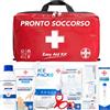 AIESI® Kit di Pronto Soccorso professionale con TERMOMETRO e DISINFETTANTE per auto casa viaggio barca moto trekking EASY AID KIT, Borsa di emergenza completa per medicazione, Made in Italy