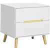 HOMCOM Comodino Bianco Moderno per Camera da Letto, con 2 Cassetti e Gambe in Legno di Pino, 50Lx40Px50.5A cm | Aosom