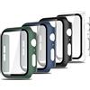 Simpeak 4 Pezzi Cover Compatibile con Apple Watch Series 6/5/4/SE/SE2/SE3 44mm, Custodia Caso con Vetro Temperato HD Pellicola Protettiva, Anti-Graffio Full Protezione, Clear, Nero, Blu, Verde