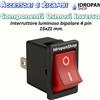 Interruttore Luminoso Bipolare, 4 Pin 15x21 mm. Ricambio professionale per impianti a osmosi inversa
