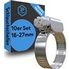 Pangaea Tech Fascette stringitubo in acciaio inox, 16-27 mm, 10 pezzi, qualità professionale secondo DIN 3017 (W2) per lavatrice, lavastoviglie o tubo da giardino