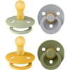 BIBS Colour Ciuccio, 6-18 mesi, confezione da 4, Sage/Cloud/Honey Bee/Olive | Tettarella rotonda | Lattice di gomma naturale | Taglia 2 | Senza BPA | Prodotto in Danimarca | Scudo anti-irritazione